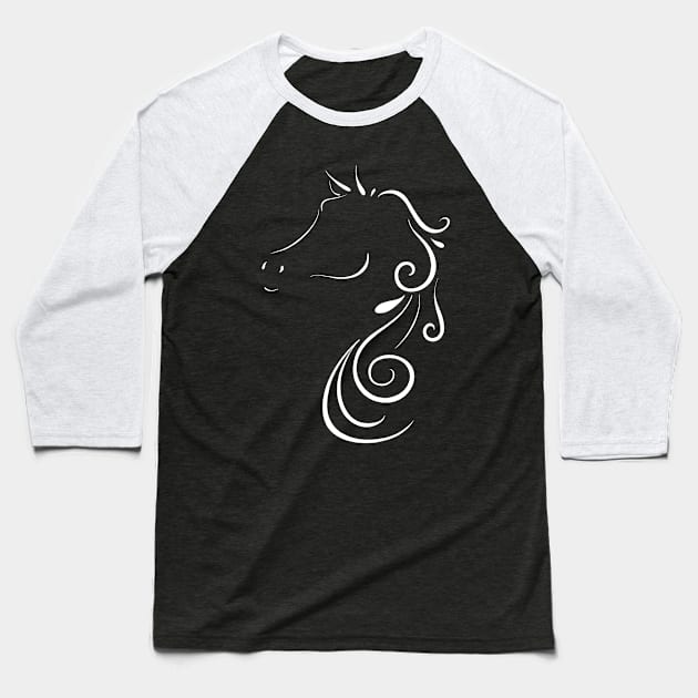 White Horse Head Baseball T-Shirt by Lady Lilac